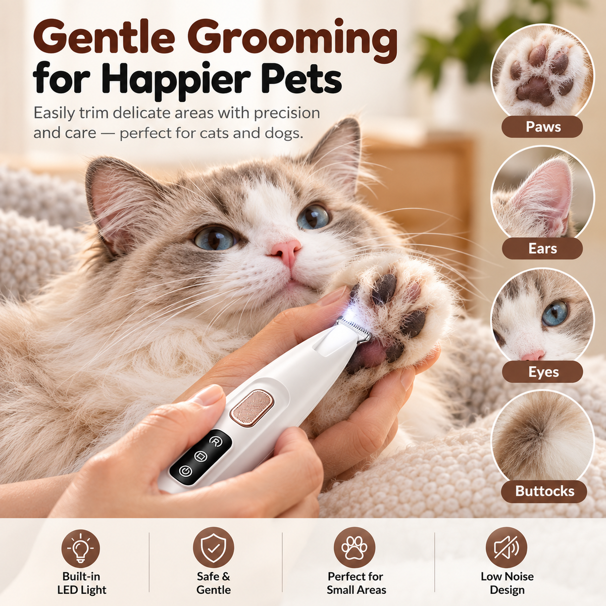 PawZella Paws-Light™ — LED Cordless Pet Paw Trimmer