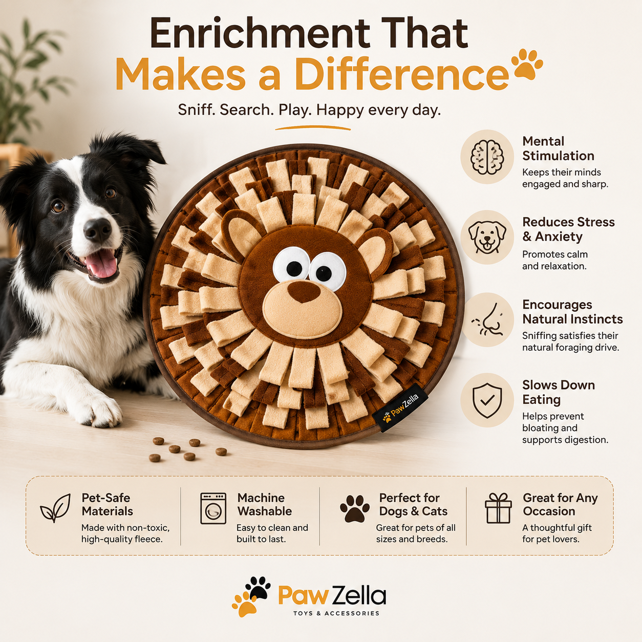 PawZella SniffScape Lion Snuffle Mat for Dogs & Cats